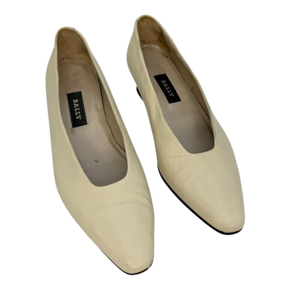 BALLY Leda Ladies Low Heels Pumps Ivory Genuine Leather VINTAGE Sz 8M - ITALY